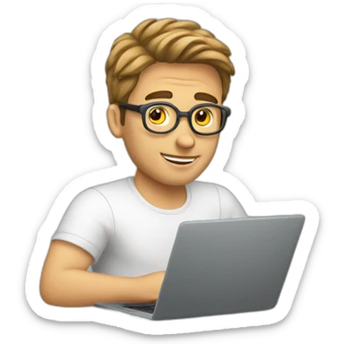 european guy using laptop sticker