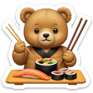 Teddy bear eating sushi  sticker