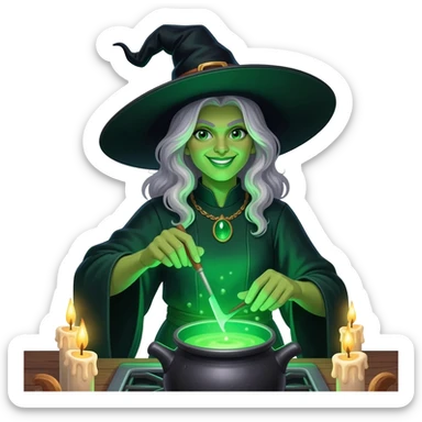 green witch cooking potion sticker