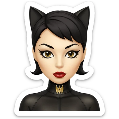 Cat woman goldish skin black eyes with black eyeliner dark hair big lips  sticker