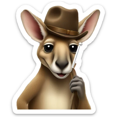 A kangaroo holding an Australian flag with an old western hat in front of ularu sticker