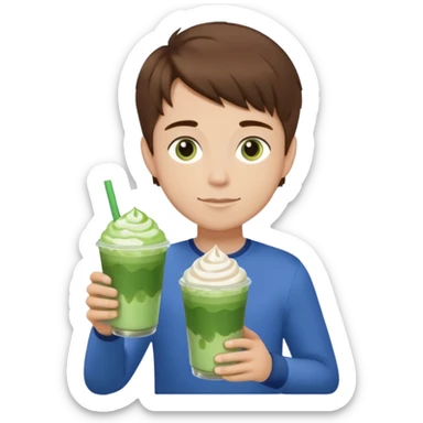 brown hair boy take two ice matcha latte sticker