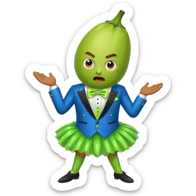 Angry blue banana fruit wearing a sparkly lime green tuxedo and tutu sticker