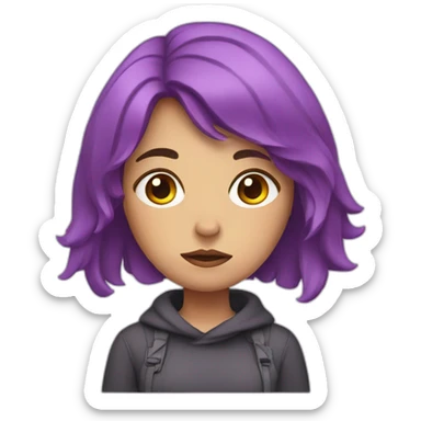 freelancer sad girl with violet hair sticker