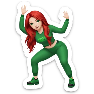 Thick white woman twerking with long red hair and green 420 outfit sticker