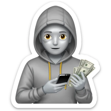 Silver skin, hoodied holding phone and money sticker