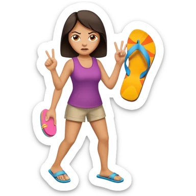 an angry mother with a flip-flop in her hand, ready to hit someone sticker