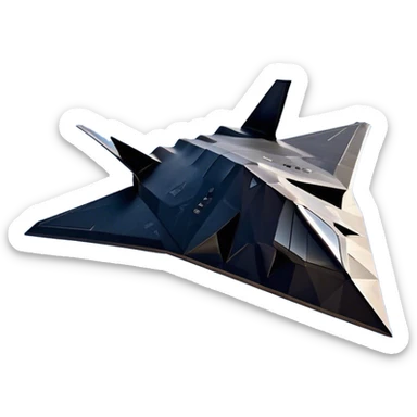 F-117 Nighthawk - Lockheed Martin (Stealth Grey) A futuristic stealth attack aircraft with a distinct faceted, angular design in a stealthy matte grey. Its sharp, jagged edges and unconventional, almost alien-like shape make it look like a shadow cutting through the night sky. The surface should appear non-reflective with subtle panel lines. sticker