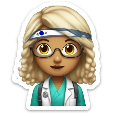 Scientist girl with Indian, Korean flag andbubbles sticker