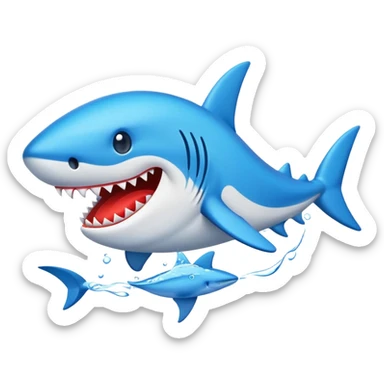Haz una imagen de un tiburón con zapatillas azules ESTILO EMOJI DE APPLE sticker