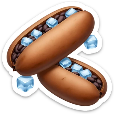 three brown beans not on a step and cover them in a layer of ice not with cubes on it not hot dogs black beans sticker