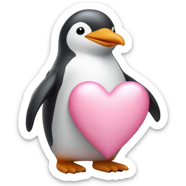 light pink penguin holding a light pink heart sticker