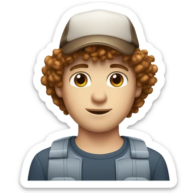 white boy with brown curly hair freckles and trucker hat brown eyes sticker