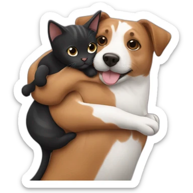 Black mackerel cat hugging brown Jack Russell dog sticker