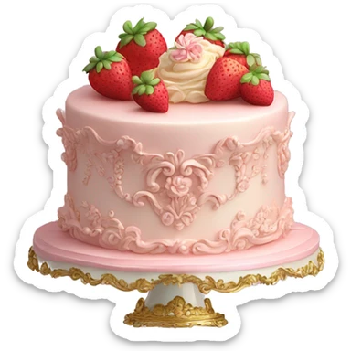 vintage rococo highly detailed pale pink cake with strawberries sticker