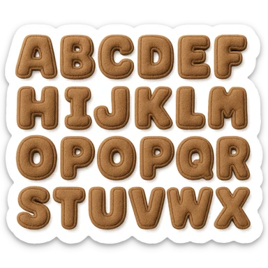 brown plush English alphabet, letters as plush blocks, soft texture sticker