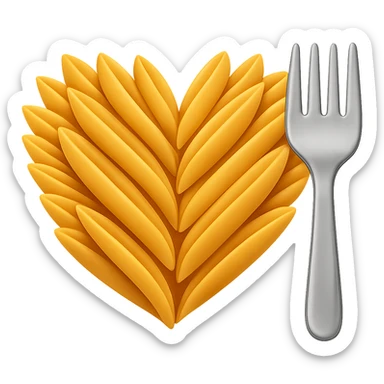 Add a silver fork next to the heart made of penne pasta in the style of emoji. Keep the emoji style look and no background. sticker