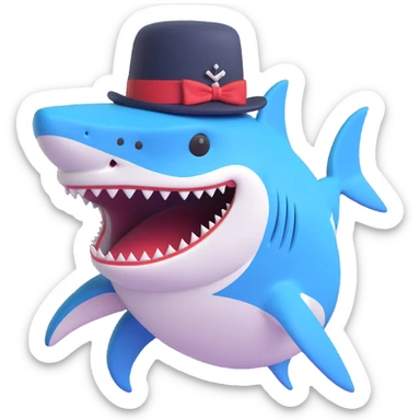 playful and charming shark wearing a top hat sticker