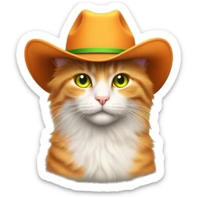 Orange fluffy cat with yellow green eyes wearing cowboy hat sticker