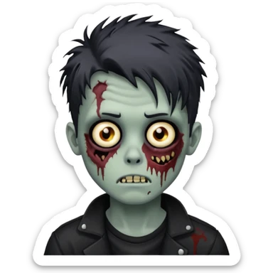 Zombie Boy with black médium large messy hair and teenager aparience, black background sticker