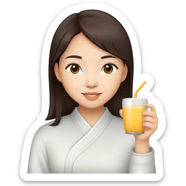 Asian brunette girl saying good morning  sticker