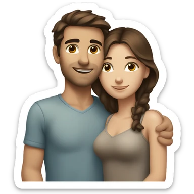 caucasian brunette couple hugging brown and blue eyes sticker