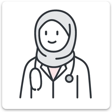 Make the hijabi a doctor in a minimalistic style with flat colors. Emphasize simplicity and clarity in the design. sticker