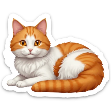 ginger and white cat with orange eyes doing a big extremely long stretch reaching up into the air with arms and legs side by side together straight and overextended whilst lying on its side sticker