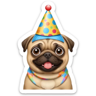Happy birthday written out with a pug wearing a birthday hat sticker