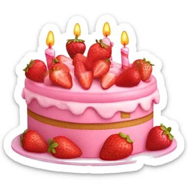 pink birthday cake with strawberries  sticker