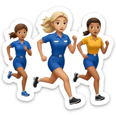 catch me while you can -- a female co-worker running and people trying to catch her sticker