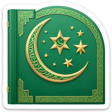 Closed Quran with the Islamic Symbol on it (moon and star) green from left to right sticker