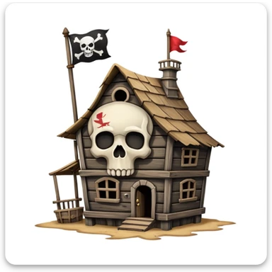 old pirate's house with skull flag sticker