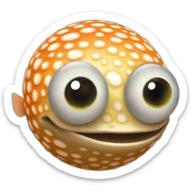 3d sphere with a cartoon Pufferfish skin texture with big childish eyes sticker
