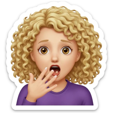 Emoji di ragazza bionda riccia che urla e mette una mano ben aperta in faccia davanti la bocca e gli occhi sticker