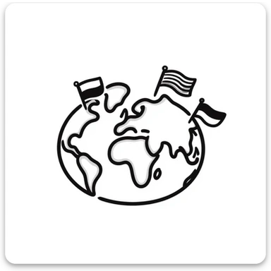 Hand-drawn globe with small country flags from different nations sticking out from the continents sticker