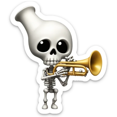 Noot noot head holding a trumpet with a skeleton hand in a black background saying DOOT.SCRUBS.31PMG sticker