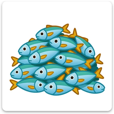 Create a normal emoji of a pile of fish, inspired by Jesus' miracles, based on the reference image, variation 2. The style should resemble a typical emoji style with clear, simple shapes and colors. sticker
