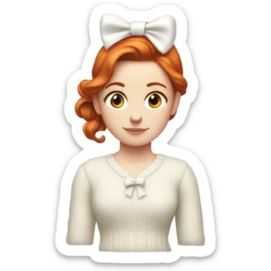 Red-haired girl with bow in hair with pale skin white sweater sticker
