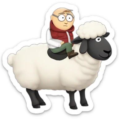 Mister garrison from south park cartoon riding on a huge sheep sticker