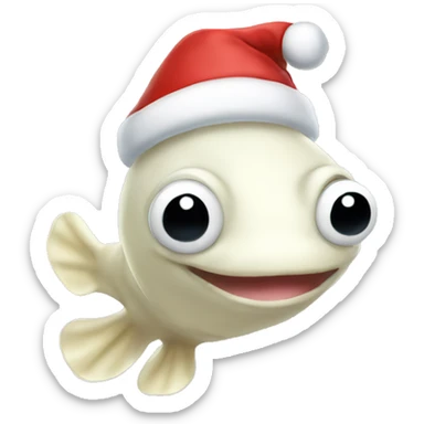 White tadpole wearing a Santa hat sticker