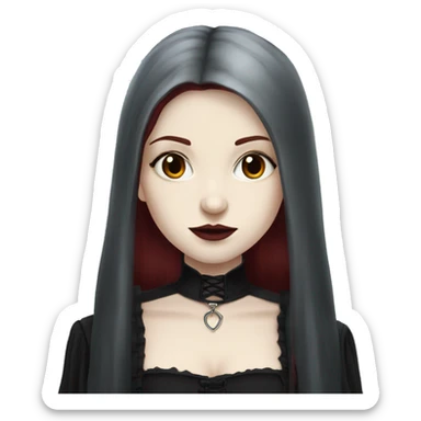 pale skinned girl with long dark red hair in gothic outfit sticker