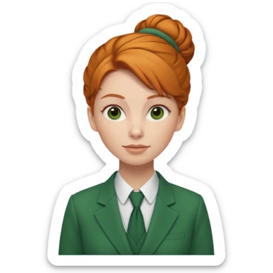 ginger woman with bun hair with green suit  sticker