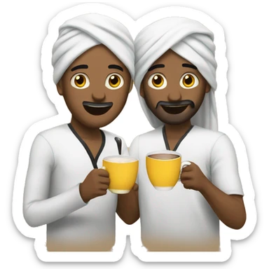 2 friends drinking a cup of tee and enjoing it make them look arabic sticker