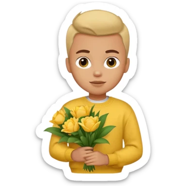 a pretty bratz guy carrying a bouquet and a yellow sweater. Muscled sticker