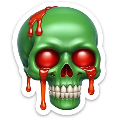 A green skull with red marmalade sticker