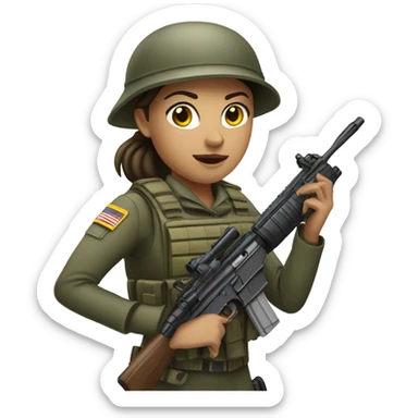 White brunette female soldier with rifle sticker
