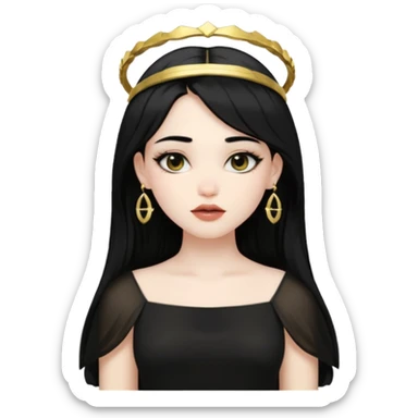 Rosalia (the singer) virgin. (Use lux album cover as reference). Hais black hair with a bleached halo band  in hair and gold lips. sticker