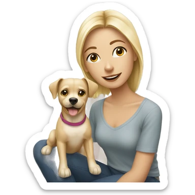 blonde girl with dog indoors sticker