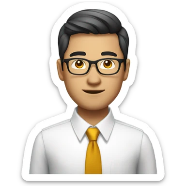 asian guy professional, looking like CEO, confident, glasses sticker